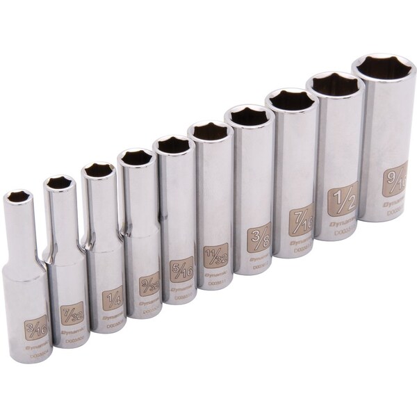 Tools 1/4" Drive 10 Piece 6 Point, Deep SAE Socket Set, 3/16" - 9/16"